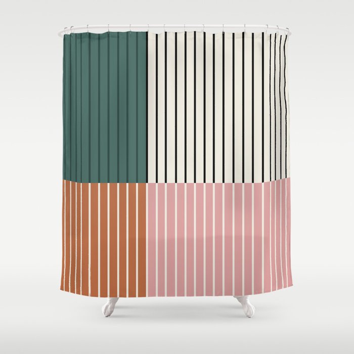 Color Block Line Abstract V Colorful Retro Shower Curtain