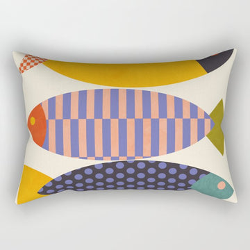mid century abstract fishes Rectangular Pillow