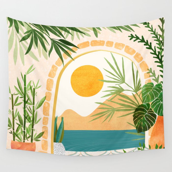Villa View Tropical Landscape / Villa Series Wall Tapestry