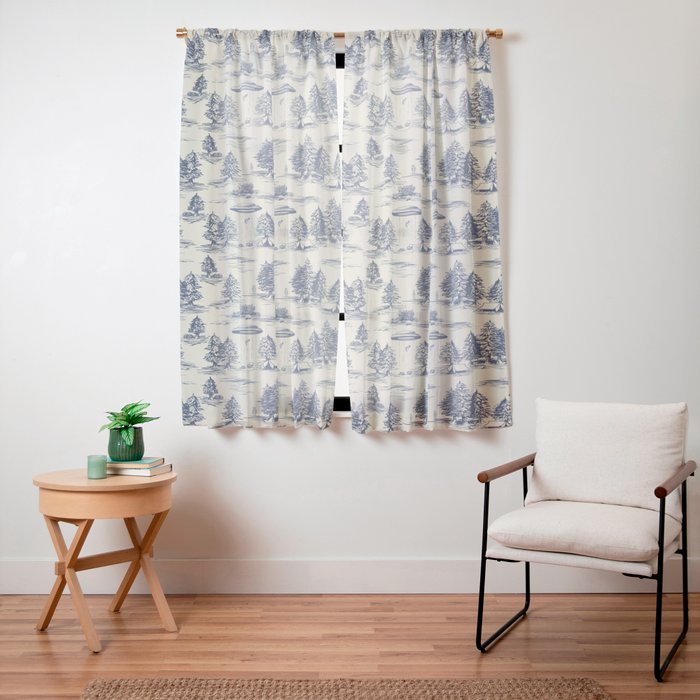 Alien Abduction Toile De Jouy Pattern in Blue Window Curtain
