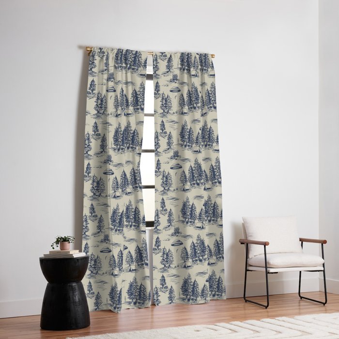 Alien Abduction Toile De Jouy Pattern in Blue Window Curtain