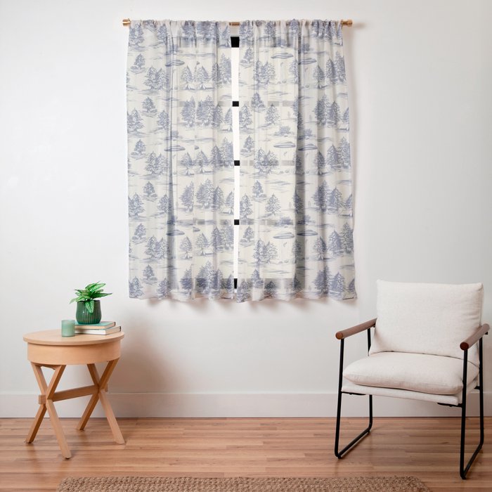Alien Abduction Toile De Jouy Pattern in Blue Window Curtain