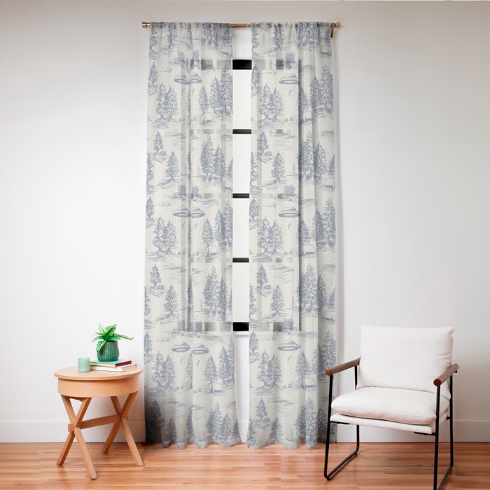 Alien Abduction Toile De Jouy Pattern in Blue Window Curtain