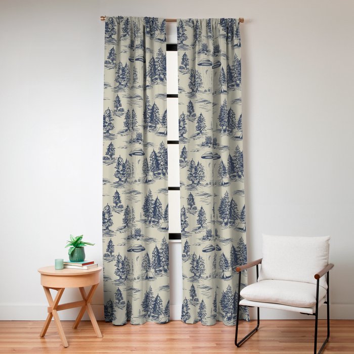 Alien Abduction Toile De Jouy Pattern in Blue Window Curtain