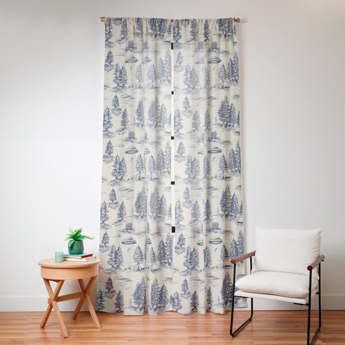 Alien Abduction Toile De Jouy Pattern in Blue Window Curtain