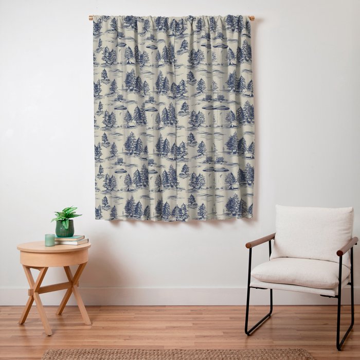 Alien Abduction Toile De Jouy Pattern in Blue Window Curtain