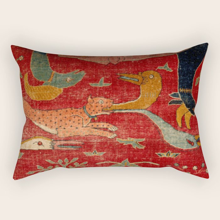Animal Grotesques Mughal Carpet Fragment Digital Painting Rectangular Pillow