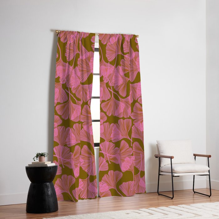 Pink Ginkgo Leaf Pattern Window Curtain