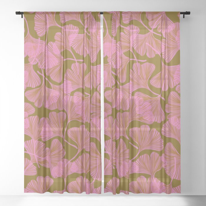 Pink Ginkgo Leaf Pattern Window Curtain