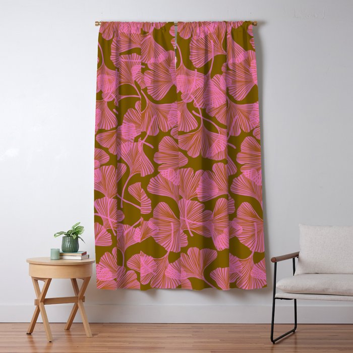 Pink Ginkgo Leaf Pattern Window Curtain