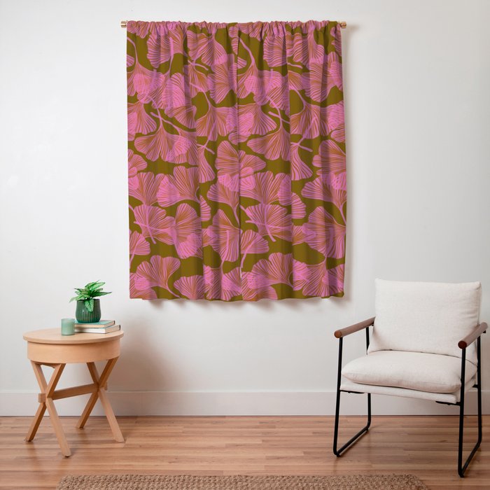 Pink Ginkgo Leaf Pattern Window Curtain