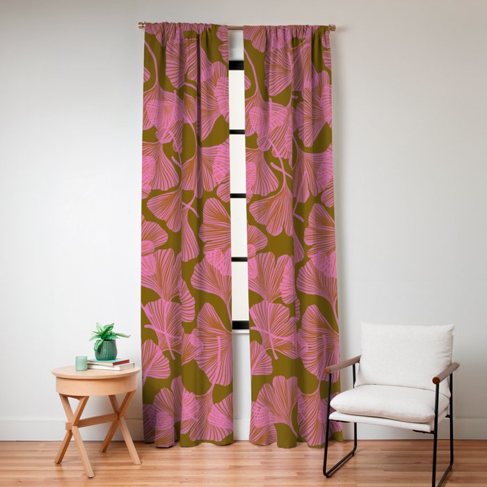 Pink Ginkgo Leaf Pattern Window Curtain
