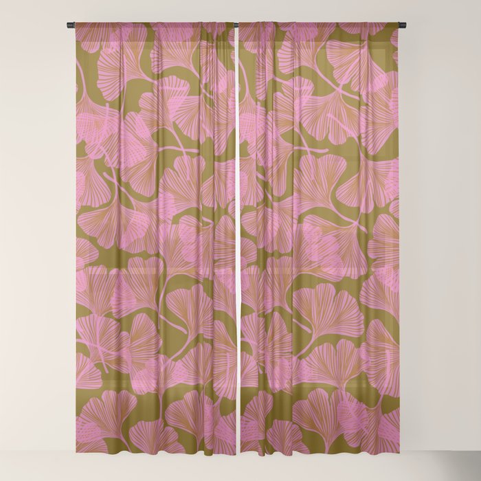 Pink Ginkgo Leaf Pattern Window Curtain