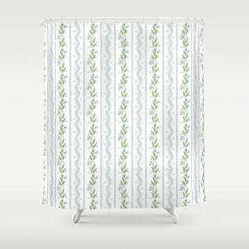 Soft Blue Green Emma Stripe Shower Curtain