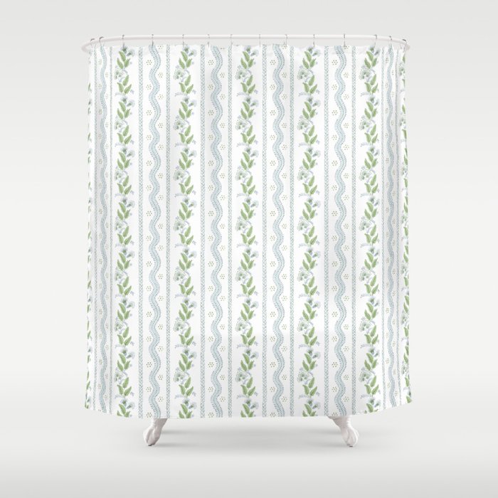 Soft Blue Green Emma Stripe Shower Curtain