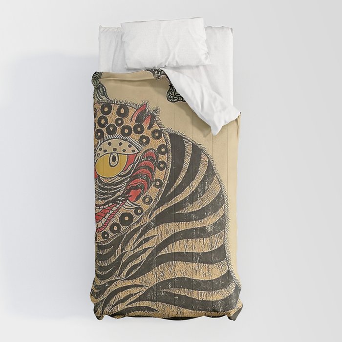 Striped Vintage Minhwa Tiger and Magpie Comforter