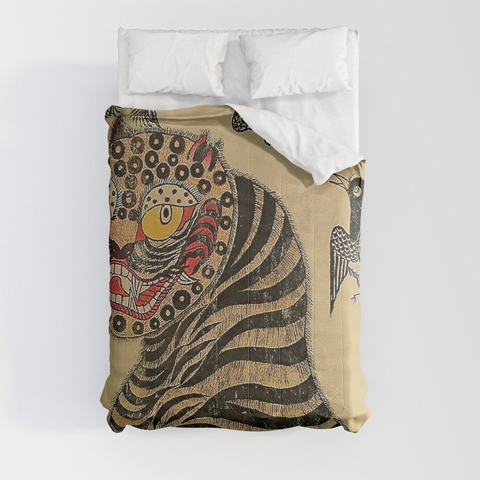 Striped Vintage Minhwa Tiger and Magpie Comforter