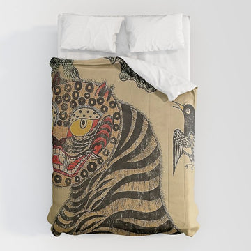 Striped Vintage Minhwa Tiger and Magpie Comforter