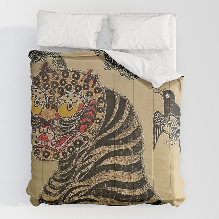 Striped Vintage Minhwa Tiger and Magpie Comforter