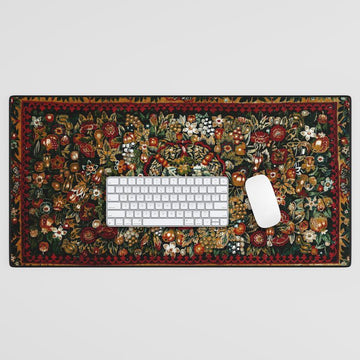 Medieval Unicorn Midnight Floral Garden Desk Mat