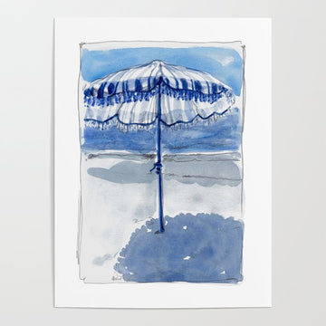 Blue Beach Umbrella Shade Poster