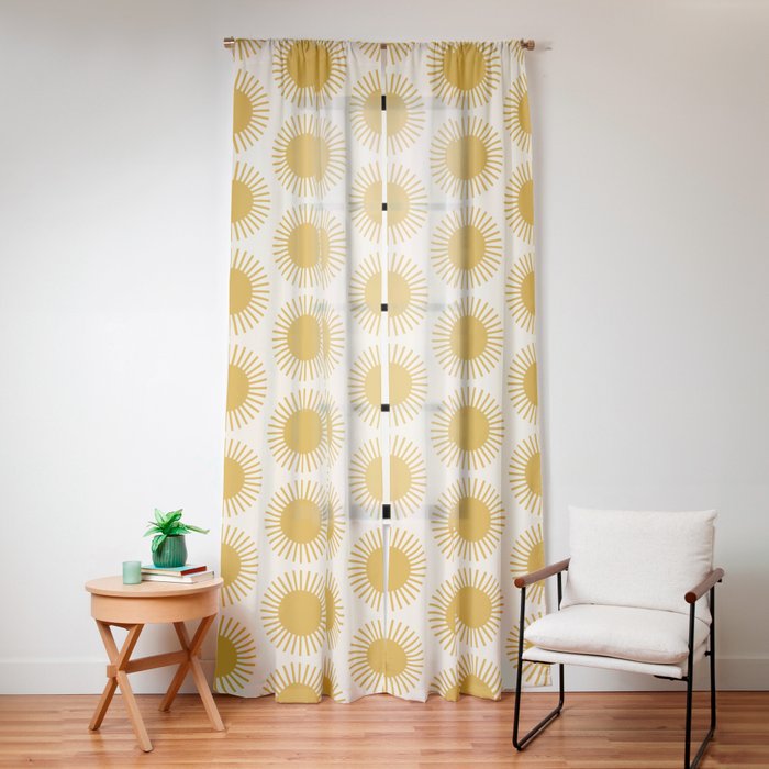 Boho Summer Sun Pattern I Golden Window Curtain