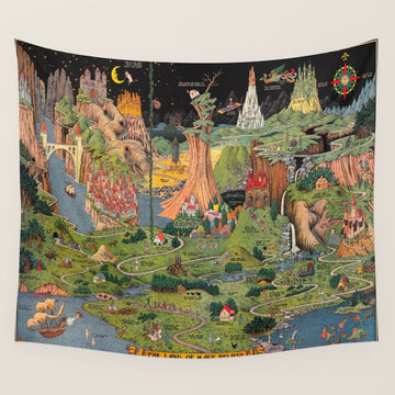 The land of make believe. Published by Jaro Hess 1930 Cornucopia of Fairy Tales Detailed Labeled Map Fun Magical Fantasy Art Wall Tapestry
