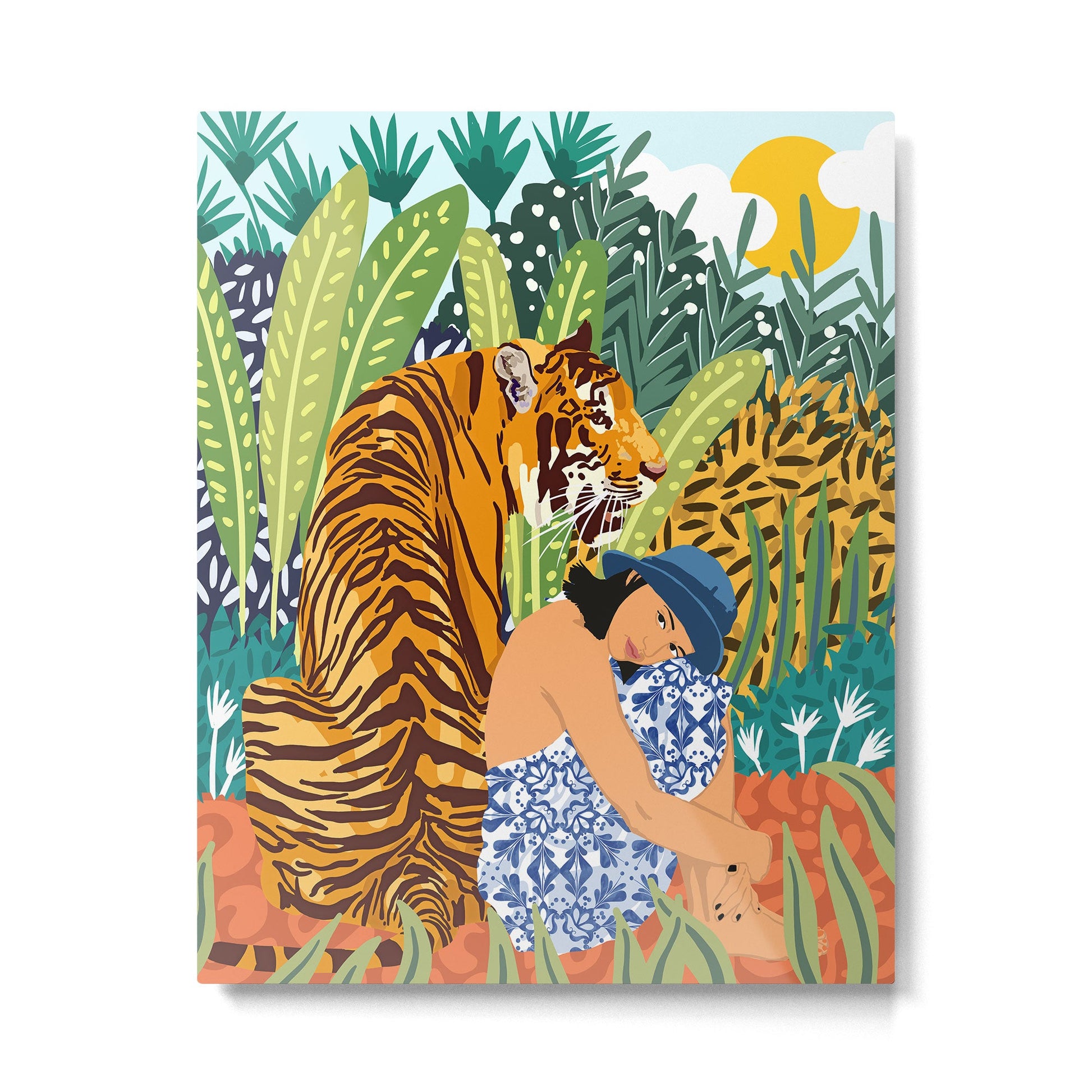 Awaken The Tiger Within Illustration, Wildlife Nature Wall Decor, Jungle Human Nature Connection Metal Print | TeksDecor