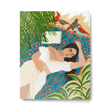 Beach. Read. Sleep. | Boho Woman Sea Beachy Travel | Summer Birds Sand Picnic Ocean Vacation Metal Print | TeksDecor
