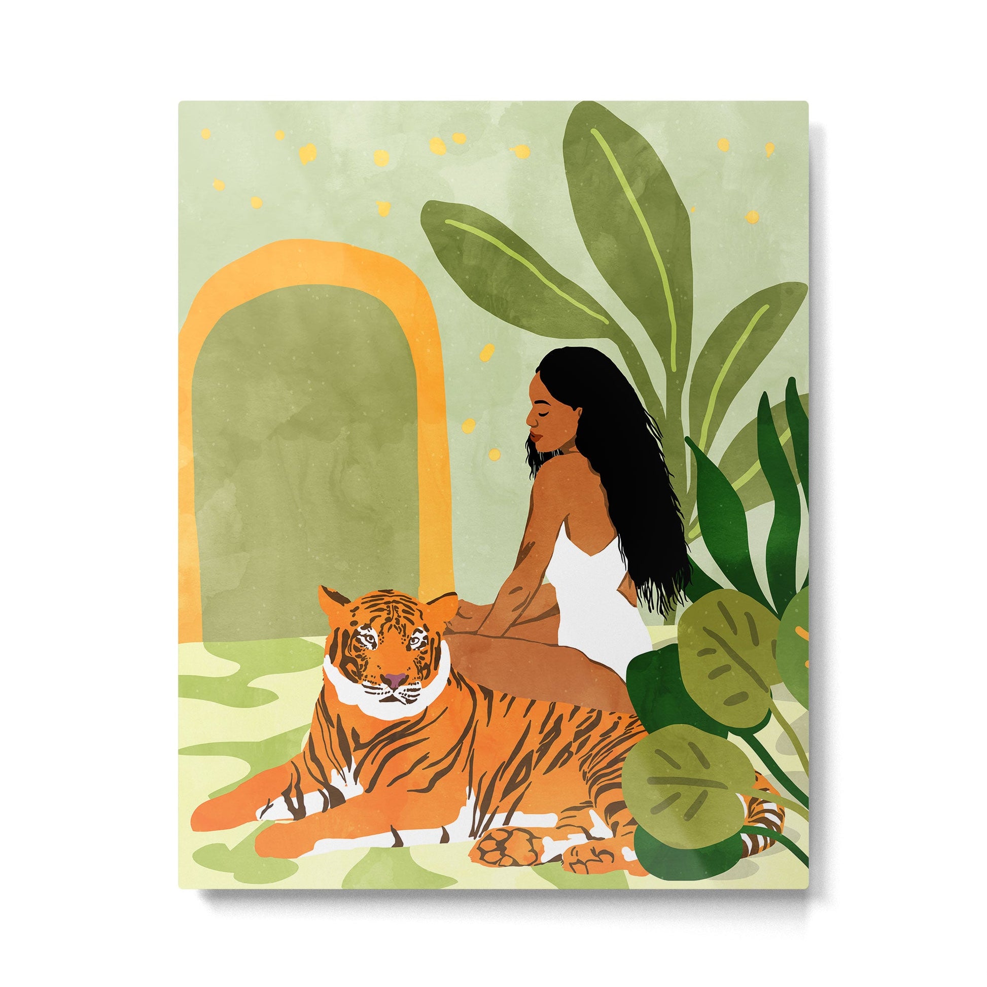 Just You & Me | Tiger Urban Jungle Friendship | Wild Cat Bohemian Black Woman with Pet  Metal Print | TeksDecor
