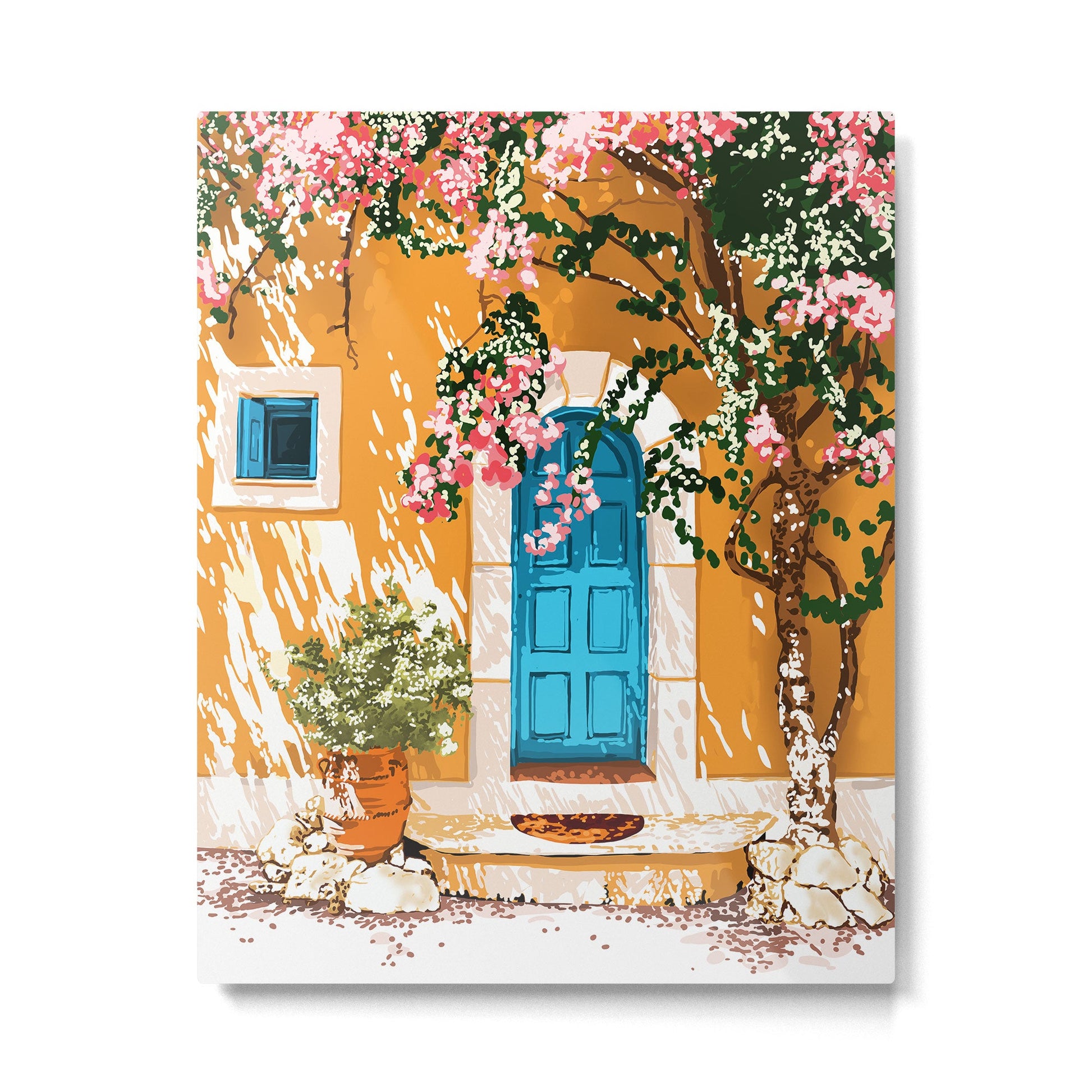 Oh The Places You Will Go | Spanish Bougainvillea Villa architecture Buildings | Boho Summer Travel Metal Print | TeksDecor
