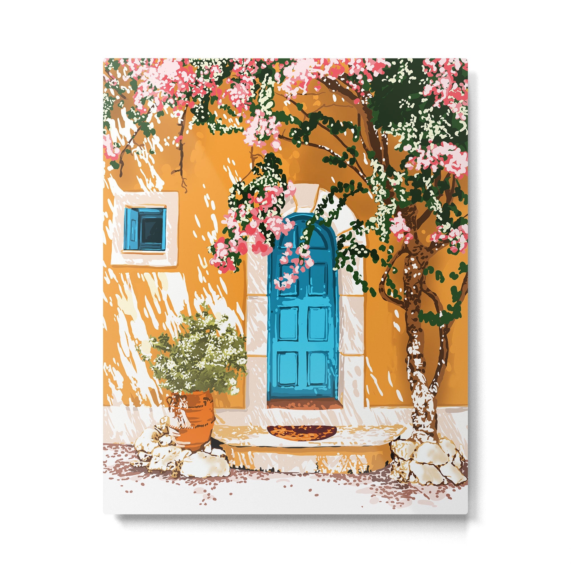 Oh The Places You Will Go | Spanish Bougainvillea Villa architecture Buildings | Boho Summer Travel Metal Print | TeksDecor