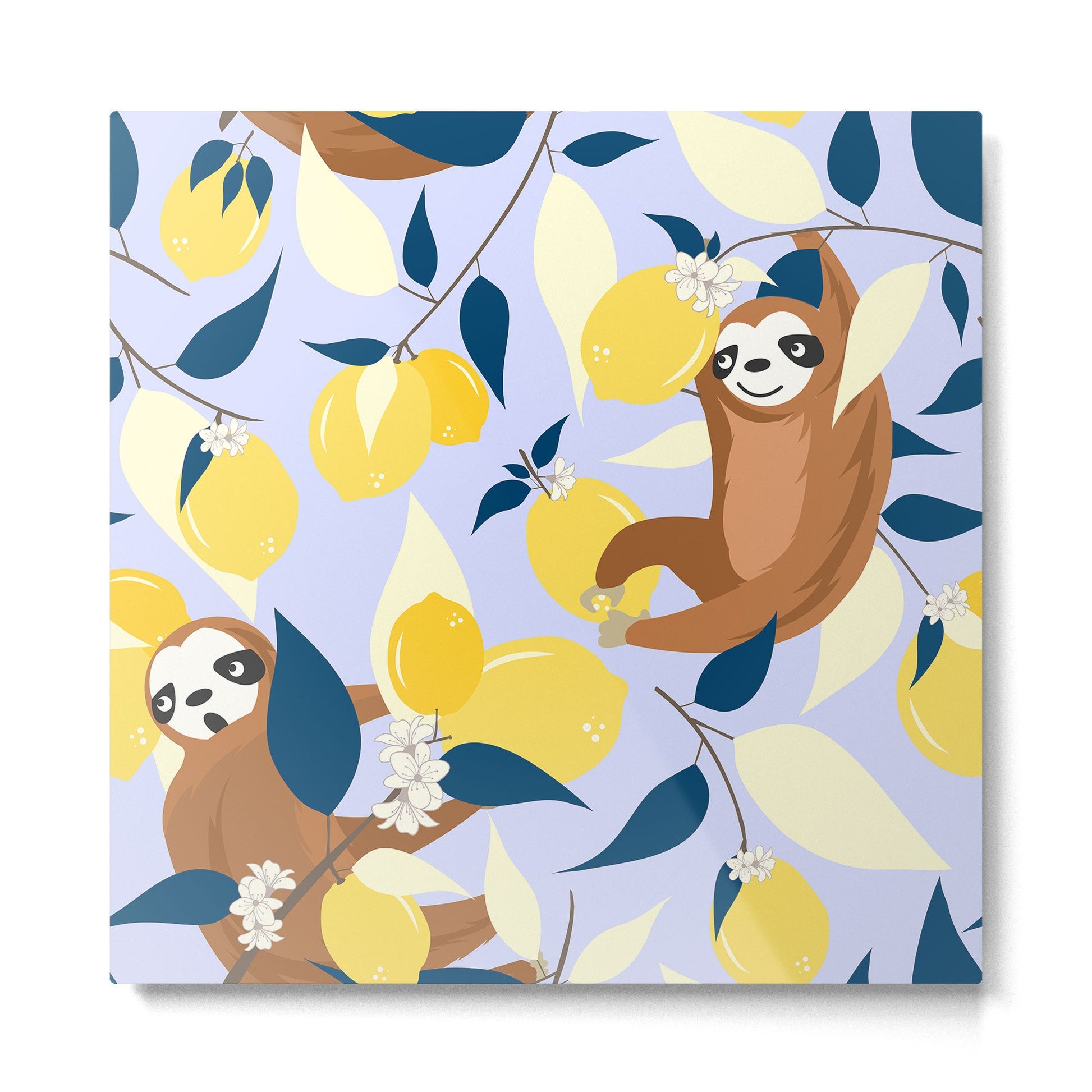 Sloth & Lemons Hangout Metal Print | TeksDecor