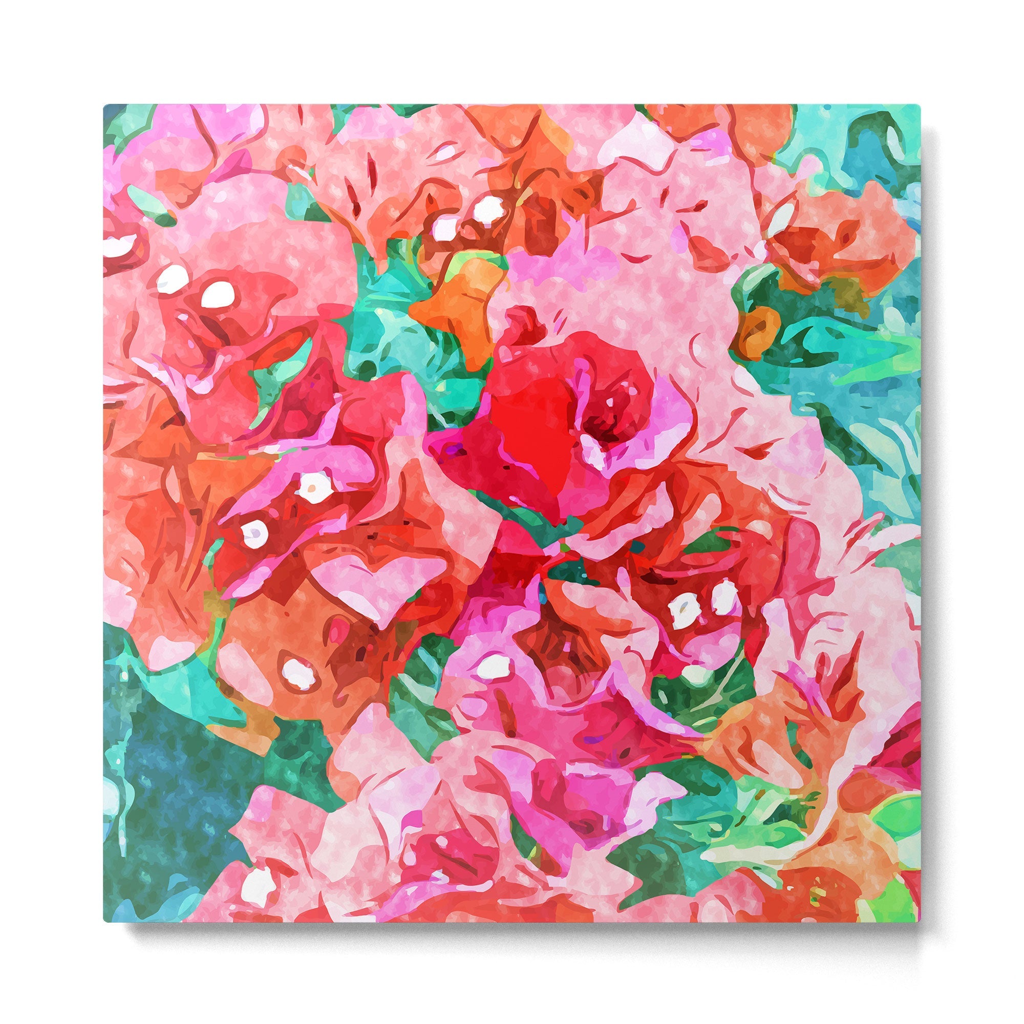 Wild Bougainvillea, Bloom Summer Floral Bohemian Pop of Color Botanical Jungle Watercolor Painting Metal Print | TeksDecor