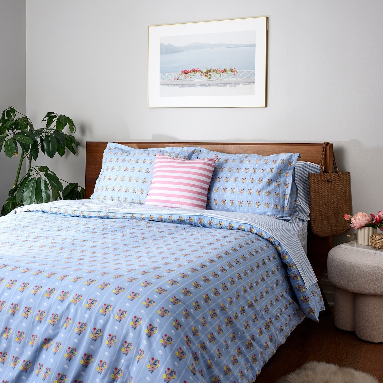 Bright Posies & Stripe Brushed Cotton Duvet Cover Set