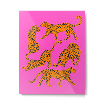 Abstract leopard with red lips illustration in fuchsia background  Metal Print | TeksDecor