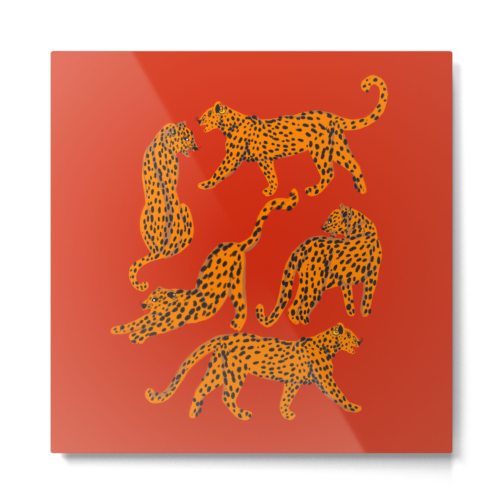 Abstract modern cats with red lips and earnings  Metal Print | TeksDecor