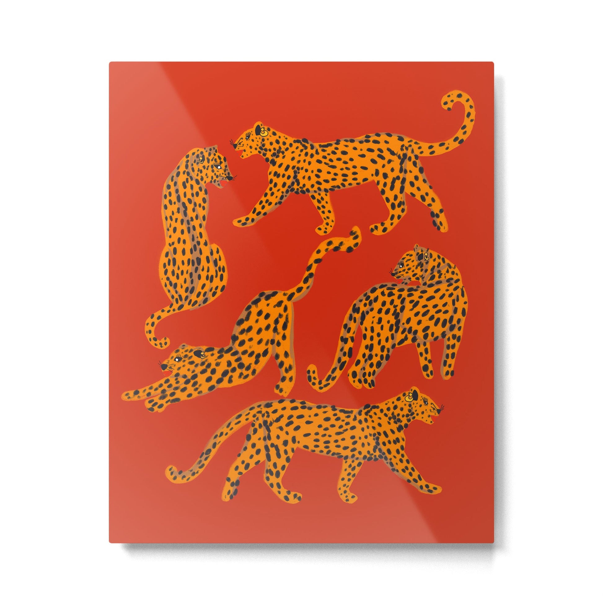 Abstract modern cats with red lips and earnings  Metal Print | TeksDecor