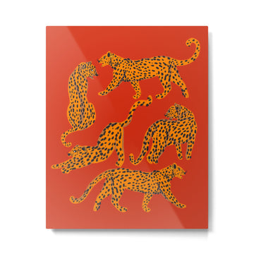 Abstract modern cats with red lips and earnings  Metal Print | TeksDecor