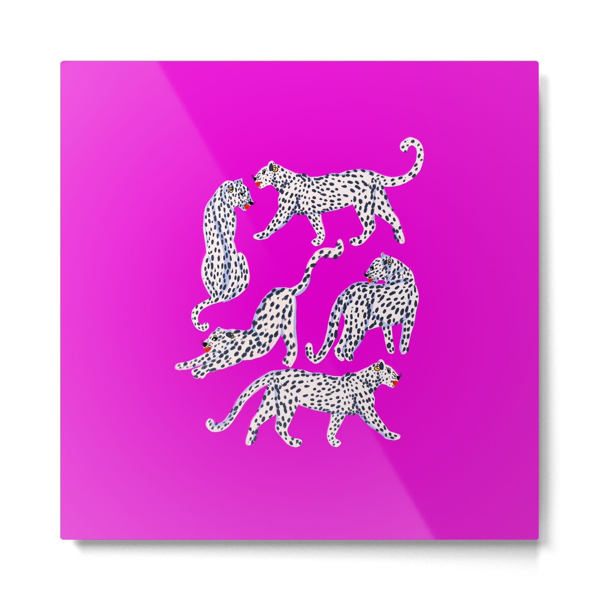 Abstract white leopards with red lips Metal Print | TeksDecor