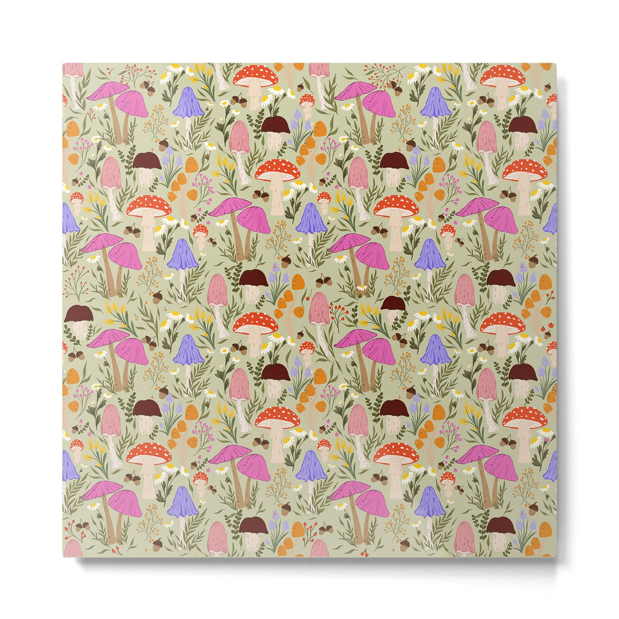 Colourful mushrooms, flowers and berries illustration  Metal Print | TeksDecor