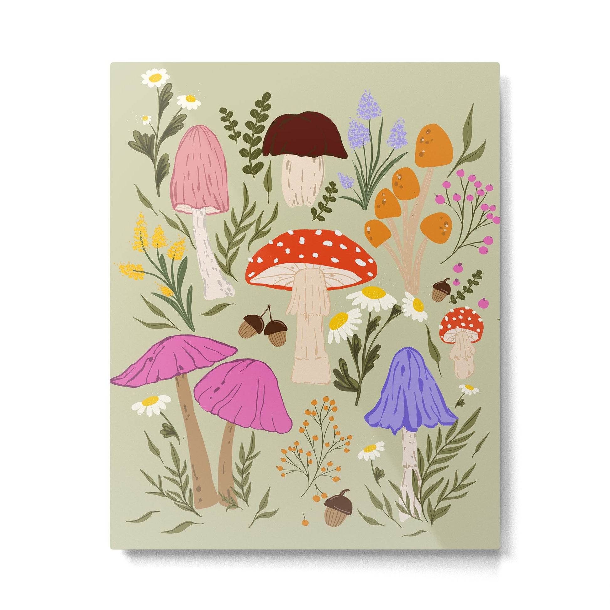 Colourful mushrooms, flowers and berries illustration  Metal Print | TeksDecor