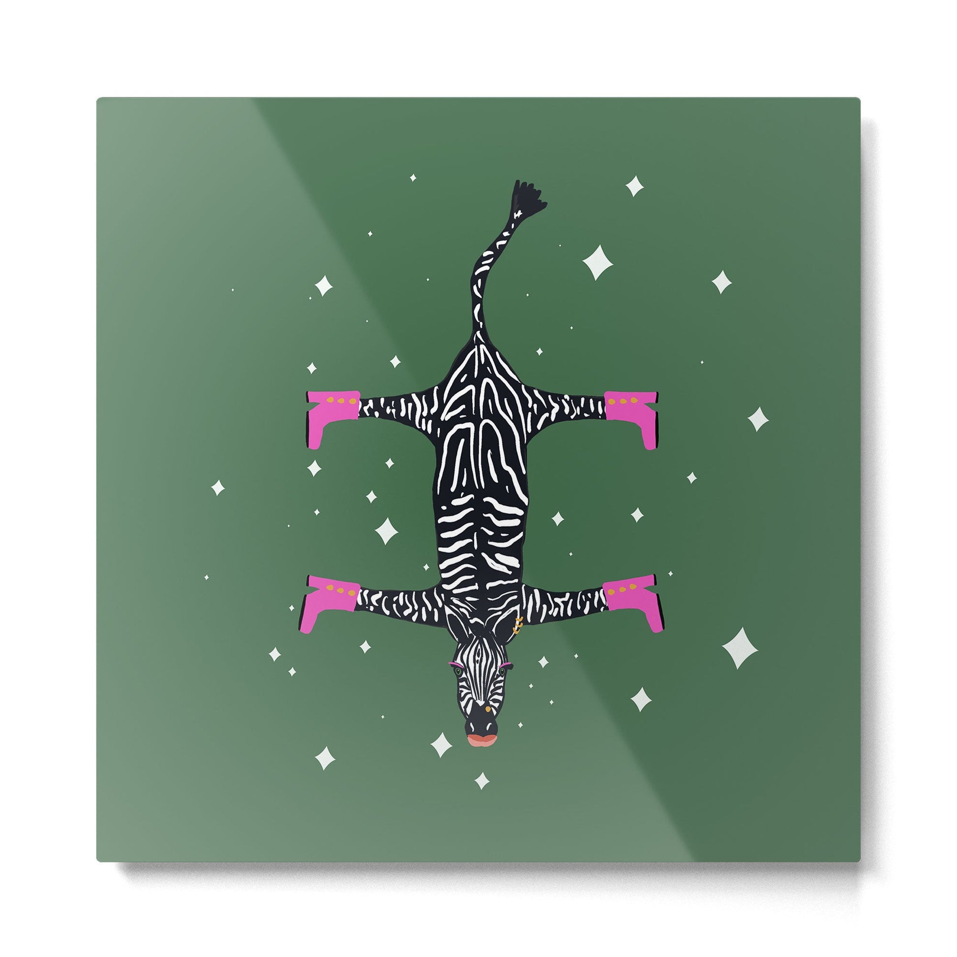 Cool zebras with fuchsia pink shoes and red lips illustration  Metal Print | TeksDecor