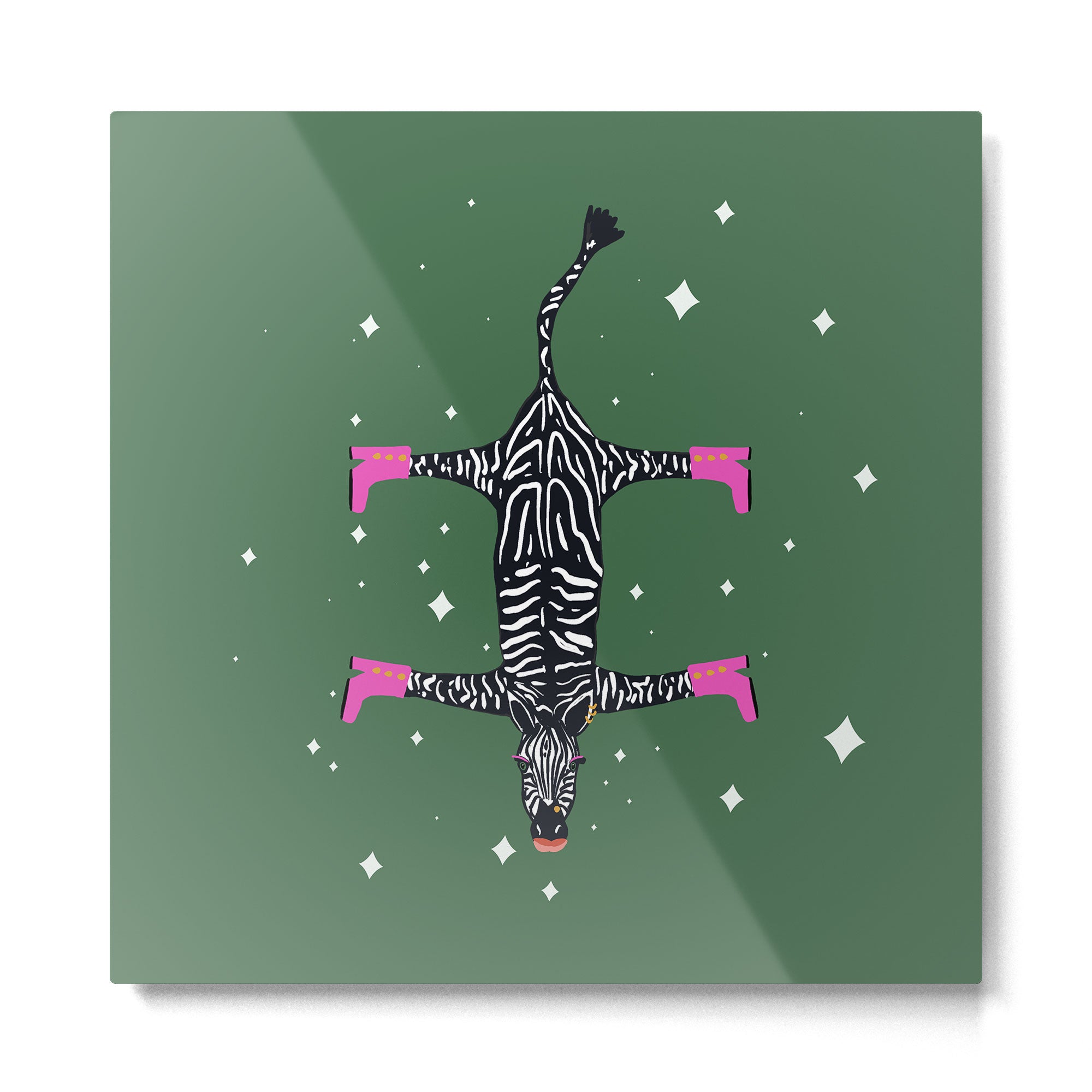 Cool zebras with fuchsia pink shoes and red lips illustration  Metal Print | TeksDecor
