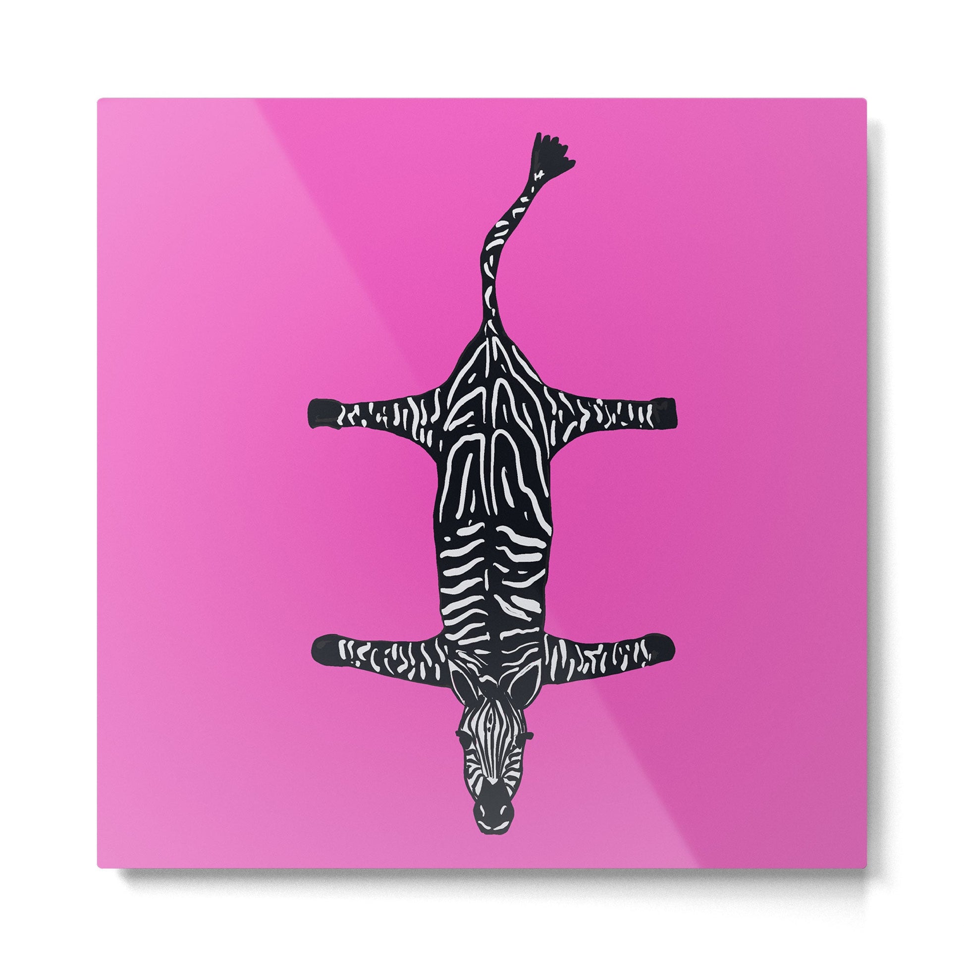 Modern abstract minimalistic zebras illustration in fuchsia pink background  Metal Print | TeksDecor