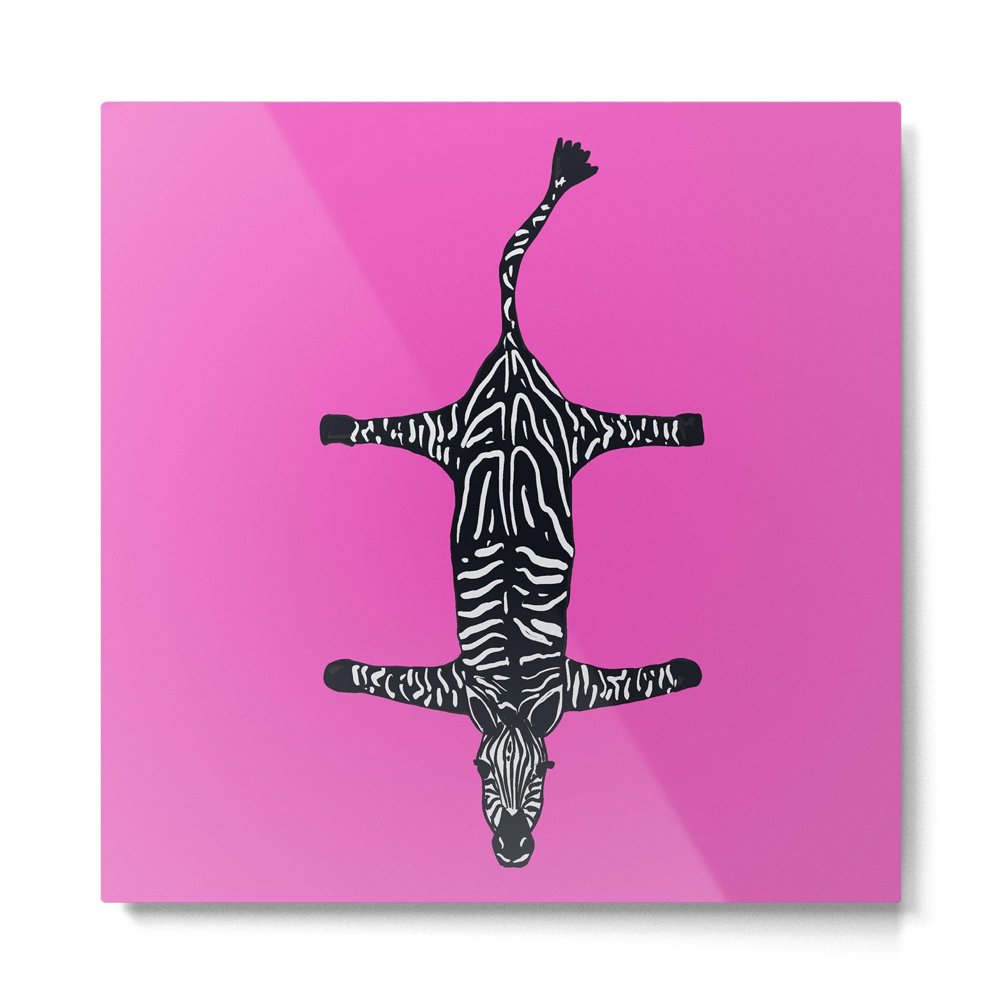 Modern abstract minimalistic zebras illustration in fuchsia pink background  Metal Print | TeksDecor