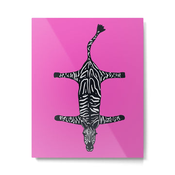 Modern abstract minimalistic zebras illustration in fuchsia pink background  Metal Print | TeksDecor