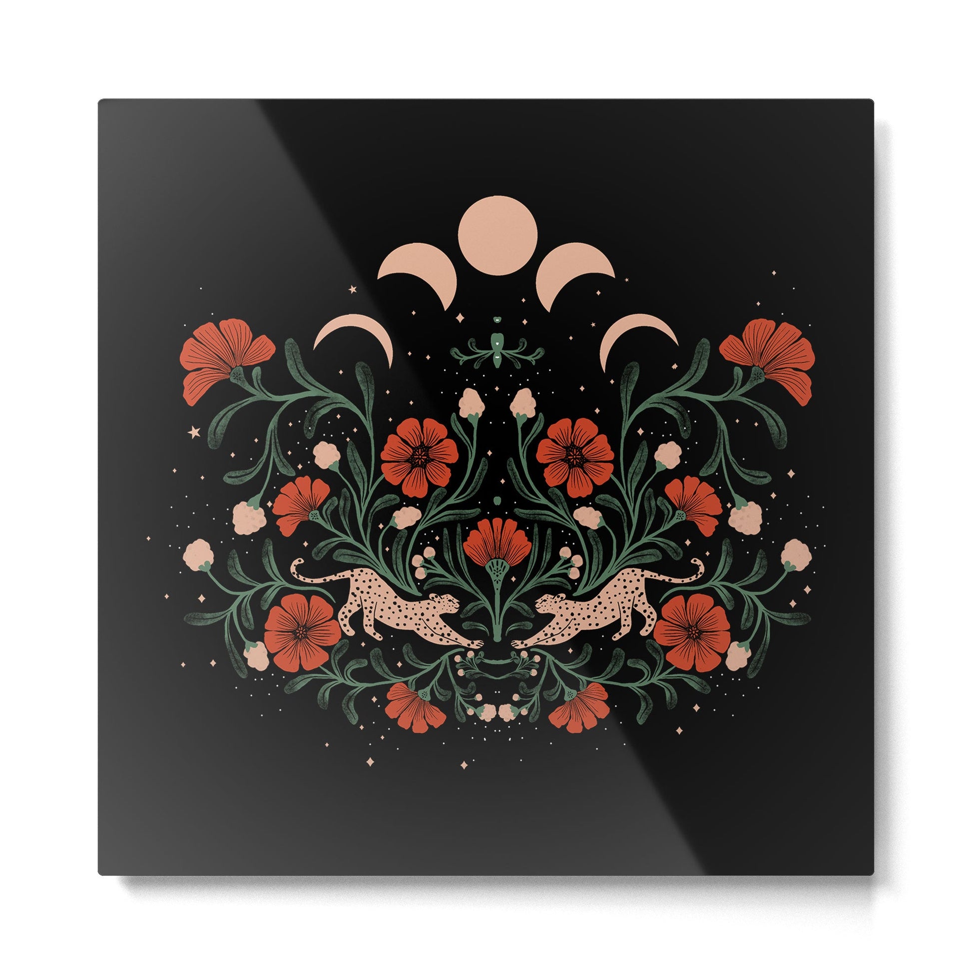 Modern tigers with red poppies Metal Print | TeksDecor