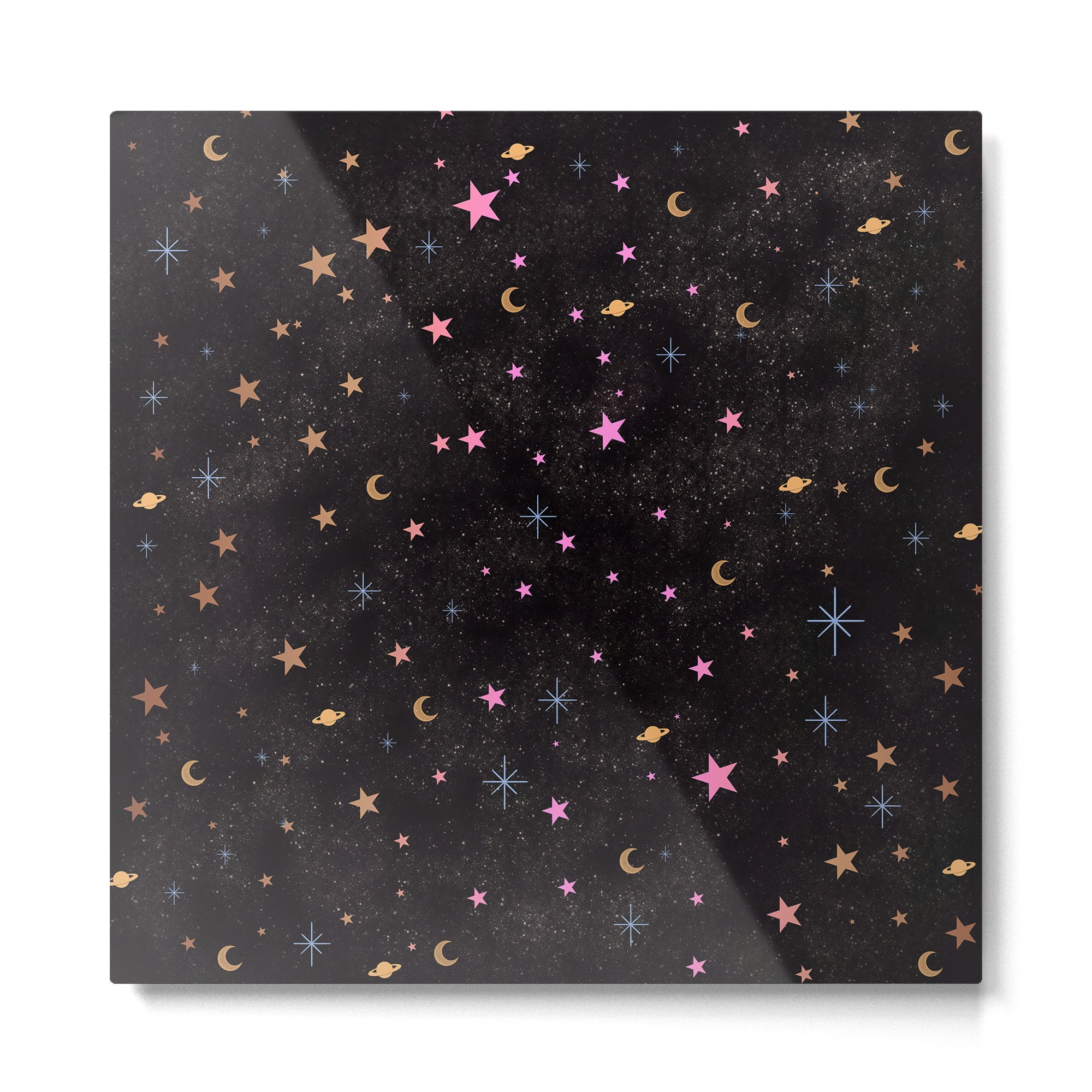 Spaces pattern with colourful stars moons and planets  Metal Print | TeksDecor