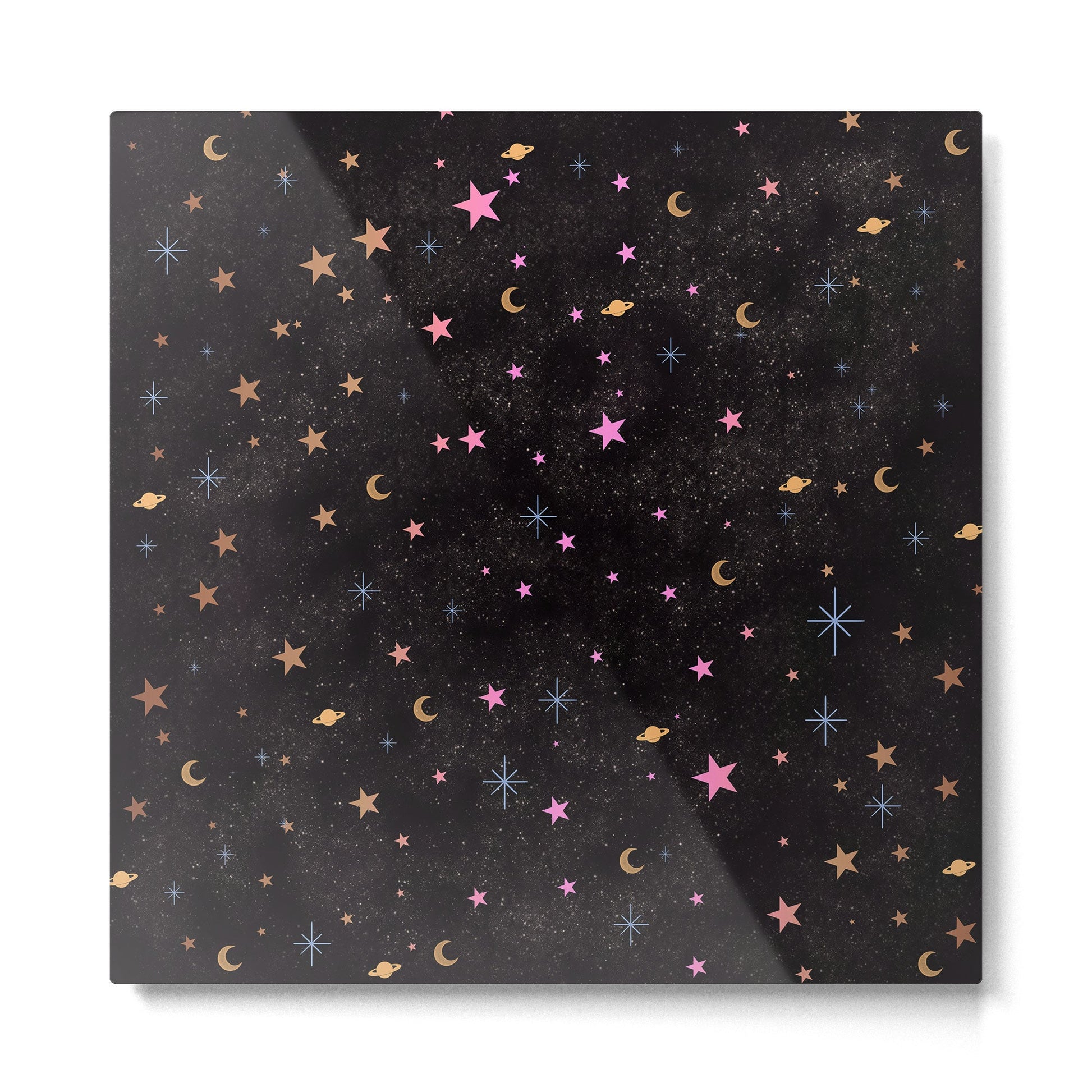 Spaces pattern with colourful stars moons and planets  Metal Print | TeksDecor